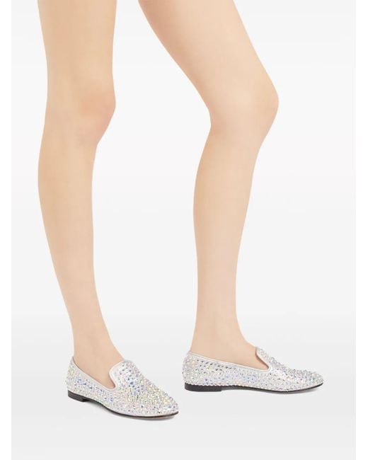 Giuseppe Zanotti White Evangeline Rhinestone-Embellished Leather Loafers