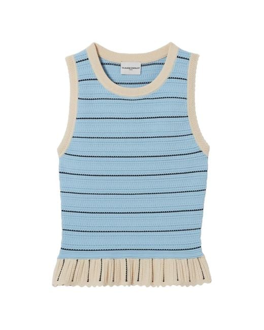 Claudie Pierlot Blue Striped Peplum Tank Top