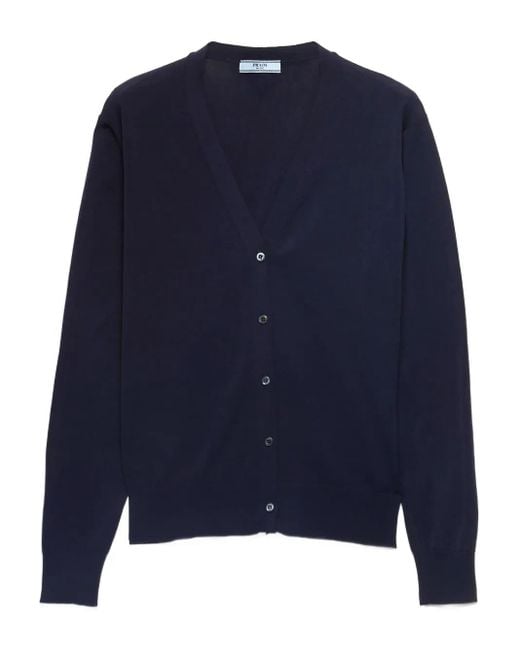 Cardigan Con Applicazione di Prada in Blue