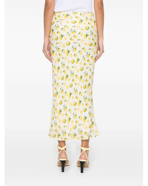 Sportmax Metallic Lemon-print Silk Midi Skirt