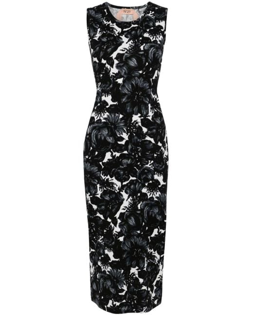 N°21 Black Floral-intarsia Cotton Maxi Dress