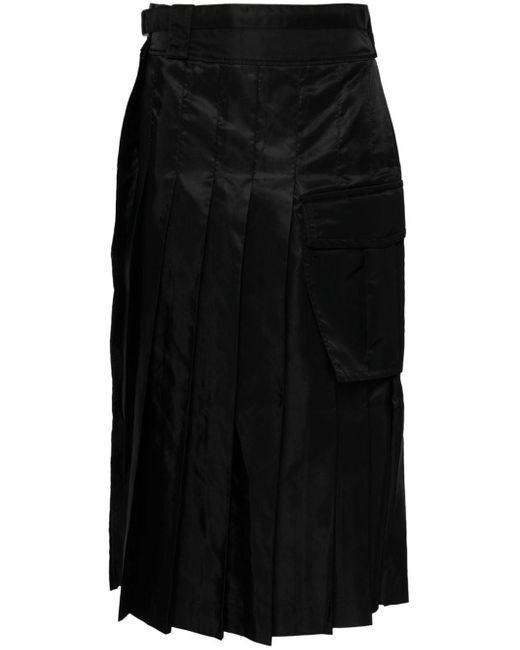 Sacai Black Pleated Twill Midi Skirt