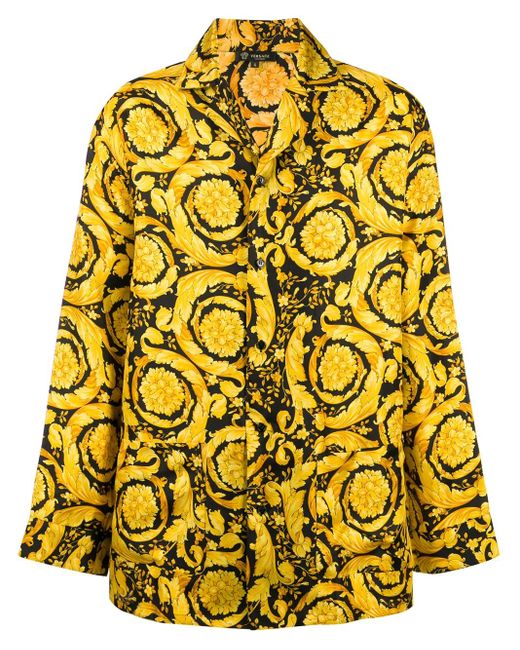 Versace Yellow Barocco-Print Pyjama Shirt for men