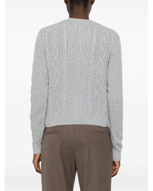 Bompard Gray Cable-Knit Cardigan