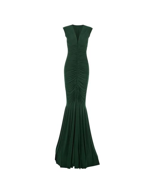 Norma Kamali Green Evening Dress With V-Neck And Ruffles