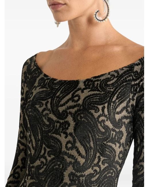 Etro Black Long Chenille Jacquard Dress With Lurex And Paisley Motif