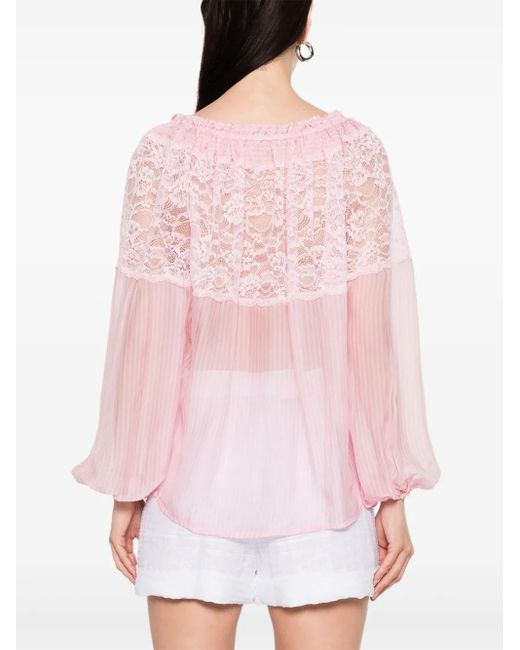 ERMANNO FIRENZE Pink Bluse Mit Spitzendetail