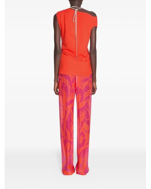 Dries Van Noten Red Off-Shoulder Jersey Top