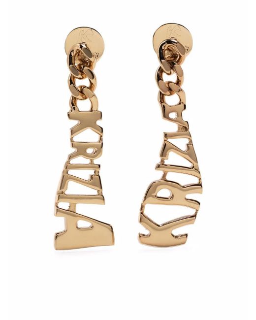 Krizia Metallic Logo-Embellished Drop Earrings