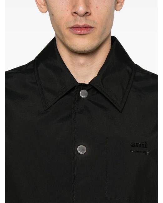 AMI Black Logo-Lettering Shirt Jacket