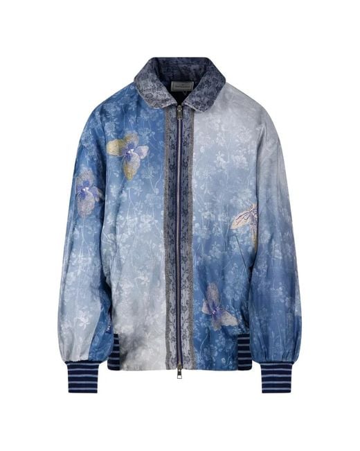 Pierre Louis Mascia Blue Veste Bomber À Fleurs