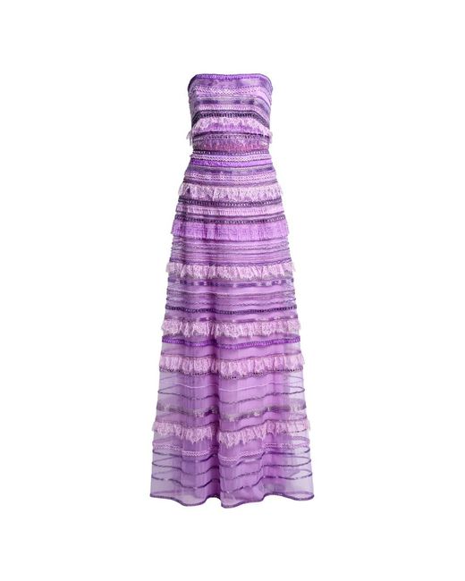 Elie Saab Purple Bead-Embroidered Strapless Maxi Dress