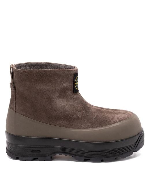 Stone Island Brown Suede Logo-Patch Boots for men