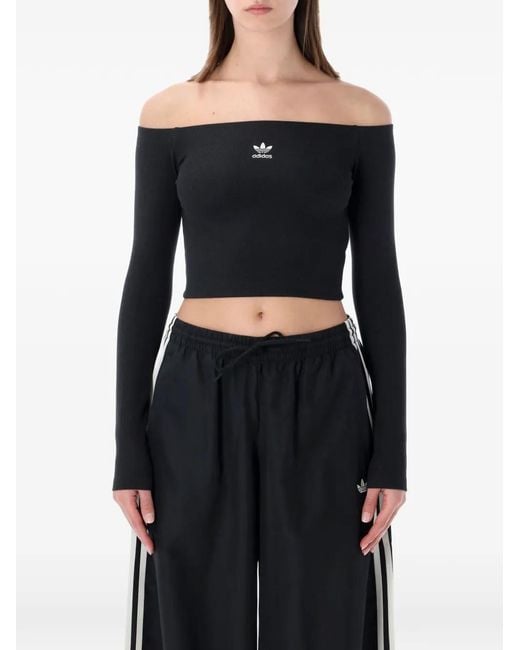 Adidas Black Off-Shoulder Long-Sleeve T-Shirt