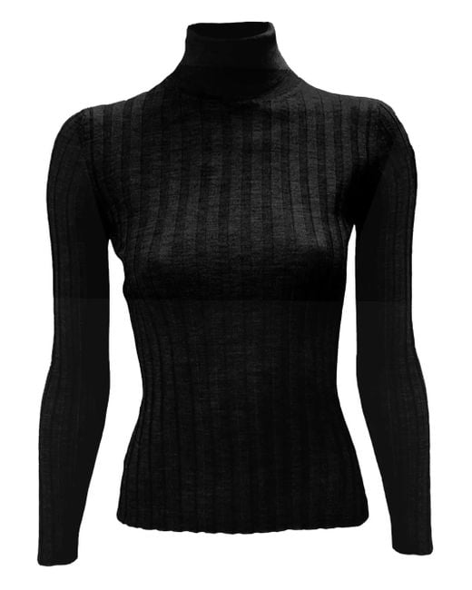 LA ROSE Black Turtleneck Ribbed Sweater