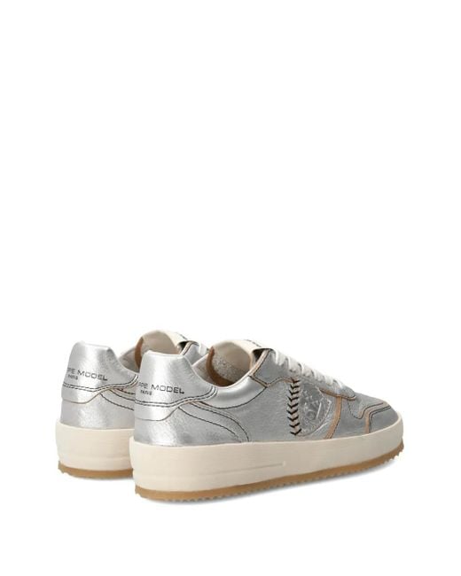 Philippe Model White Nice Leather Baseball-Stitch Sneakers