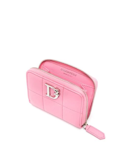DSquared² Pink Logo-Plaque Quilted Wallet