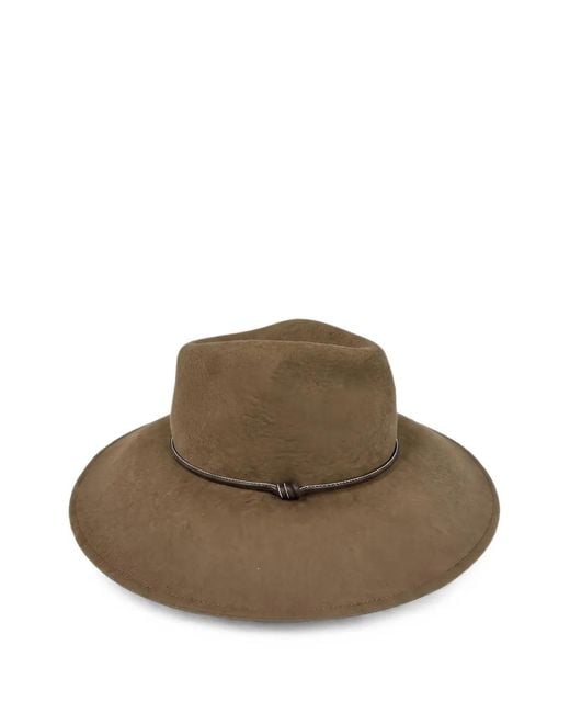 Peserico Brown Leather-Trimmed Felt Fedora