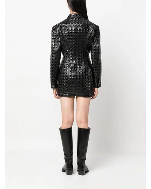 MSGM Black Embossed-Pattern Faux-Leather Shirt Jacket