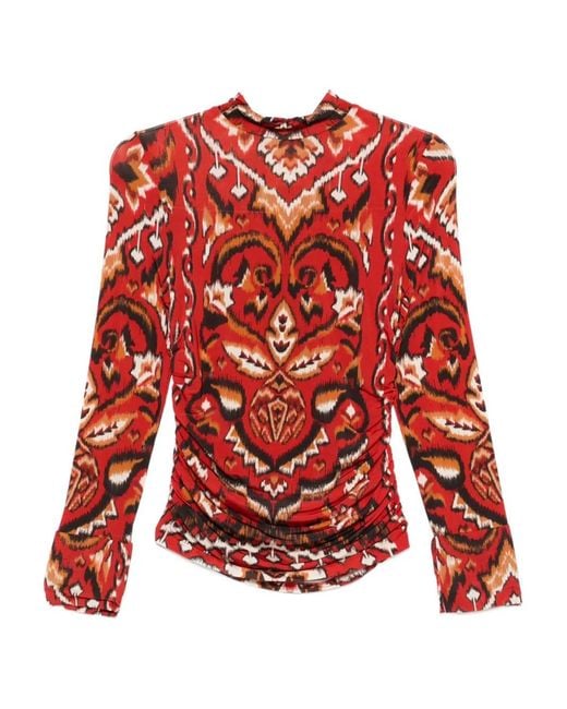 Farm Rio Red Geometric-Pattern Long-Sleeves T-Shirt