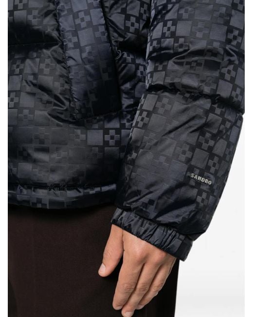 Sandro Blue Geometric-Pattern Padded Jacket for men