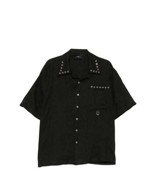 John Richmond Black Eyelet-Embellished Short-Sleeve Shirt for men