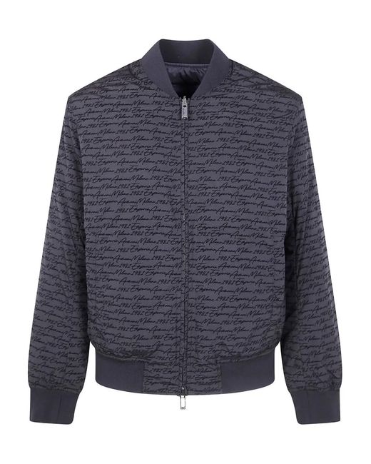 Chaqueta Bómber Con Texto Estampado Emporio Armani de hombre de color Blue