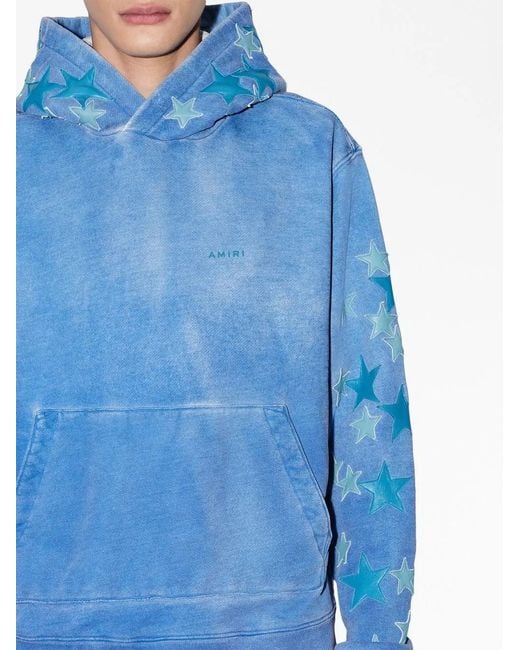 Amiri Blue Spray-Paint-Effect Cotton Hoodie for men