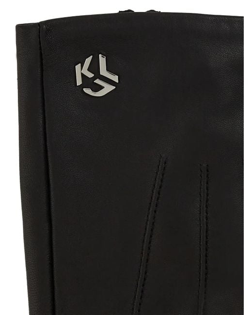 メンズ Karl Lagerfeld ロゴプレート レザーグローブ Black