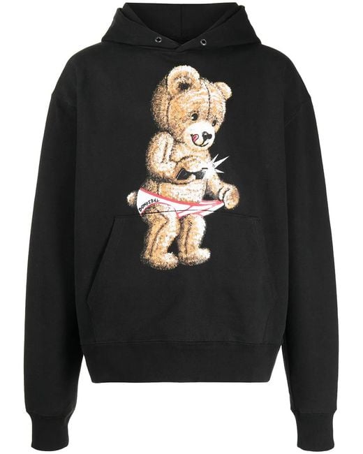 DOMREBEL Black Snap Teddy-Print Pullover Hoodie for men