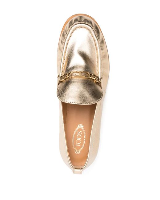 Tod's Natural Metallic Leather Loafers