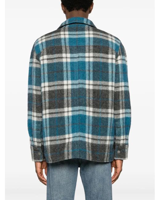 Alanui Blue Check-Pattern Virgin Wool-Blend Shirt for men