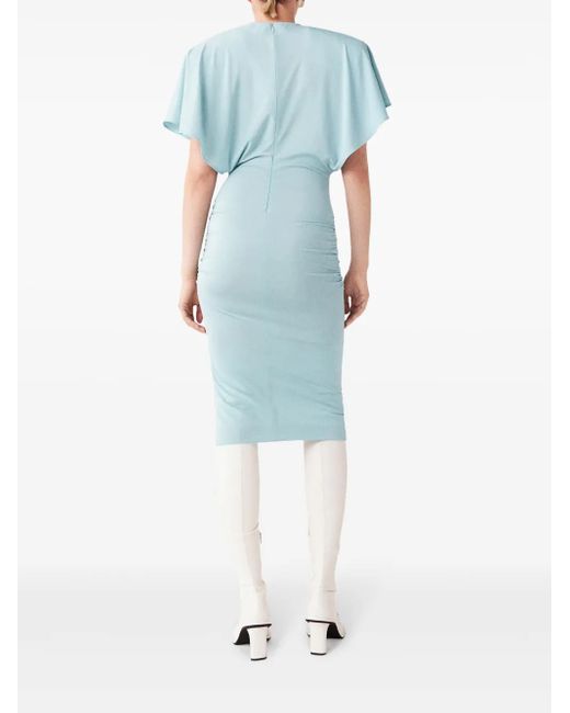 Stella McCartney Blue Padded-Shoulder Short-Sleeve Midi Dress