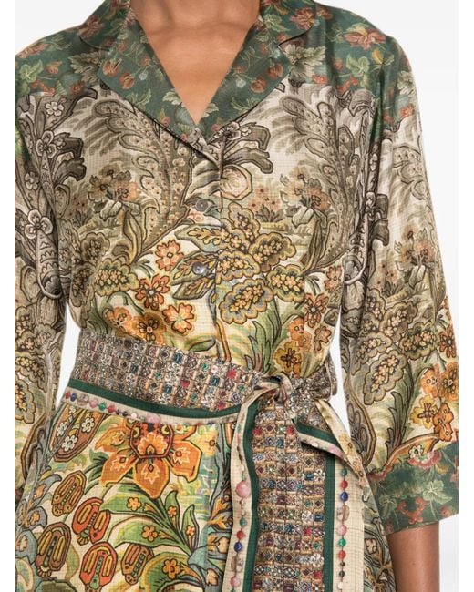 Pierre Louis Mascia White Floral-Print Belted Dress
