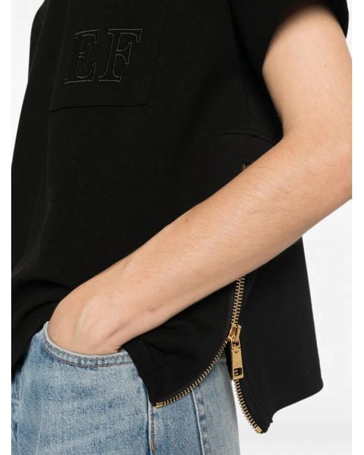 Elisabetta Franchi Black Logo-Patch Zip-Detail T-Shirt