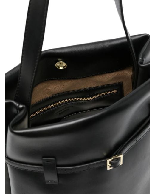 MANU Atelier Black Buckle-Detail Leather Tote Bag