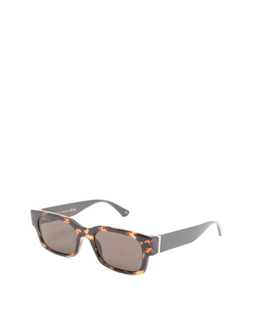 Gucci Gray Tortoiseshell-Effect Rectangle-Frame Sunglasses