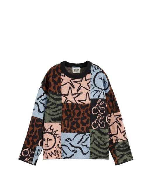 Scotch & Soda Black Patchwork Intarsia-Knit Sweater