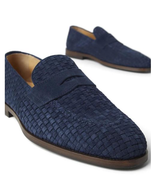 Brunello Cucinelli Blue Woven Suede Loafers for men