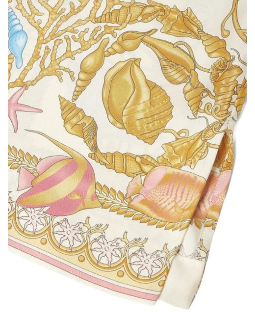Versace Yellow Bowling Shirt With Cuban Collar And All-Over Underwater Barocco Print