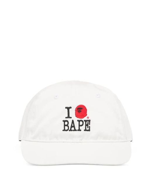 A Bathing Ape White Logo-Embroidery Baseball Cap
