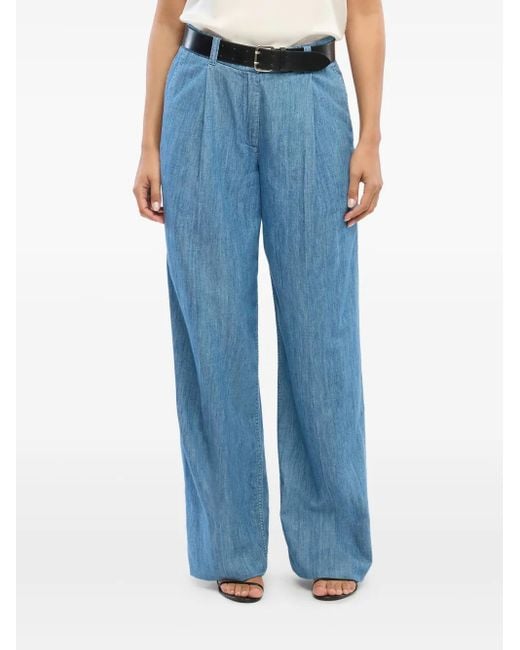 Another Tomorrow Blue Chambray-Hose Mit Weitem Bein
