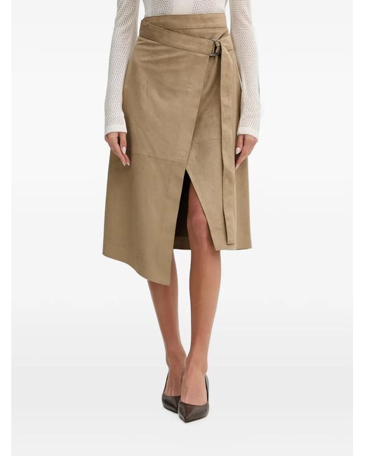 Sisley Natural Belted Asymmetric Midi Skirt