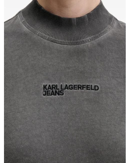Karl Lagerfeld Gray Ribbed-Mock-Neck T-Shirt