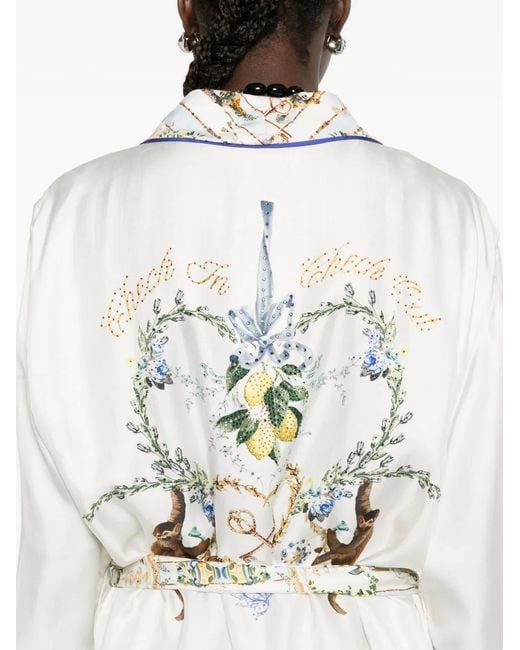 Camilla White Print-Detail Belted Midi Dress