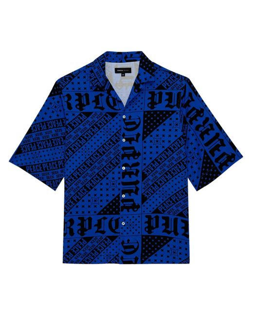 Camisa Flag Bandana con botones Purple Brand de hombre de color Blue