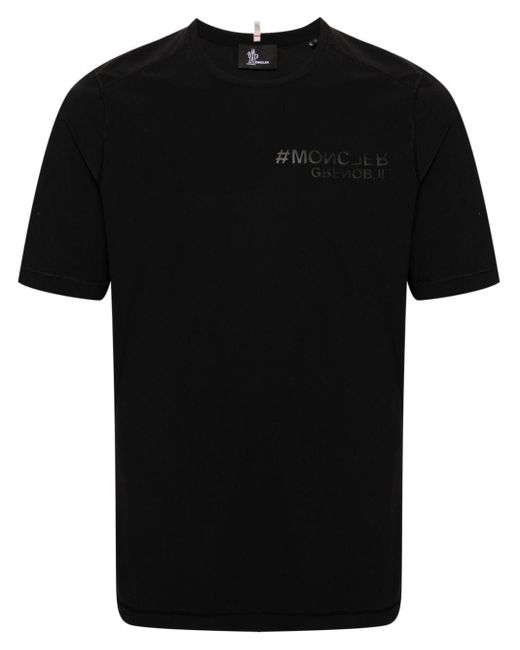 3 MONCLER GRENOBLE Black Logo-lettering Jersey T-shirt for men