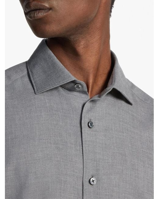 Zegna Gray Cashco Cotton-Cashmere Shirt for men