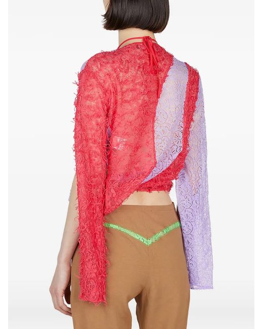 Kiko Kostadinov Red Lace Draped Top