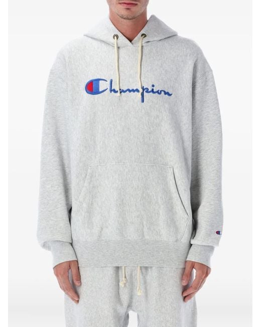 Champion Gray Logo-Embroidered Drawstring Hoodie for men